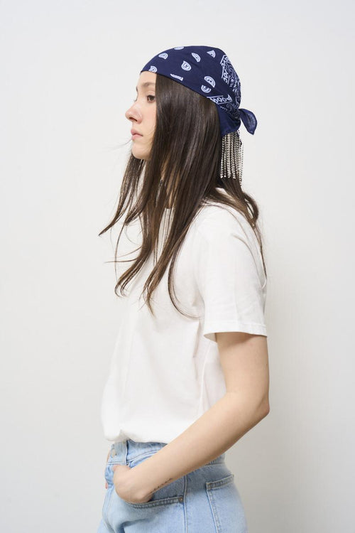 White women's t-shirt with blue rhinestone bandana - 2