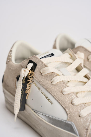 Sneakers donna in suede beige e glitter oro - 5