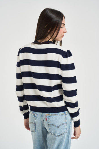 Maglia donna girocollo a righe bianca e blu - 3