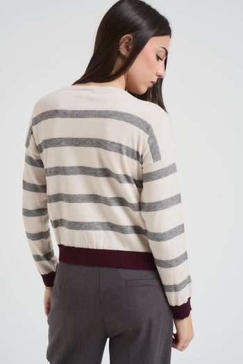 Maglia donna a righe panna e grigia - 3