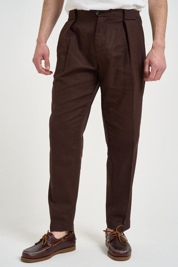 Pantalone uomo in lino con pinces marrone - 3