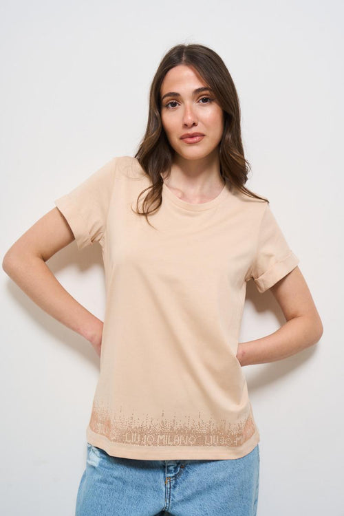 T-shirt donna beige con strass - 2