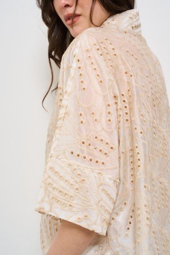 Camicia donna traforata beige - 5