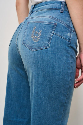 Jeans donna a palazzo in denim medio - 8
