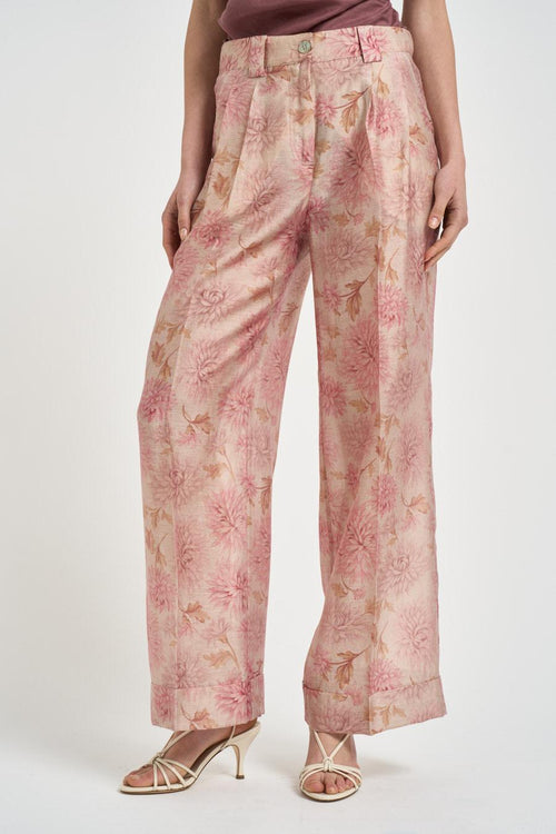 Pantalone donna stampa floreale cipria