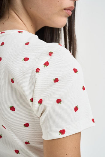 T-shirt donna con stampa fragole bianca - 4
