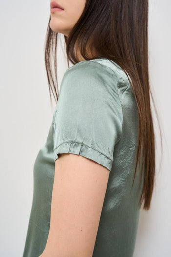 T-shirt donna girocollo verde satinata - 5