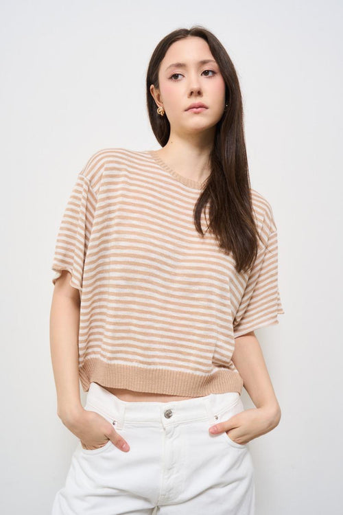 Maglia donna a righe rosa