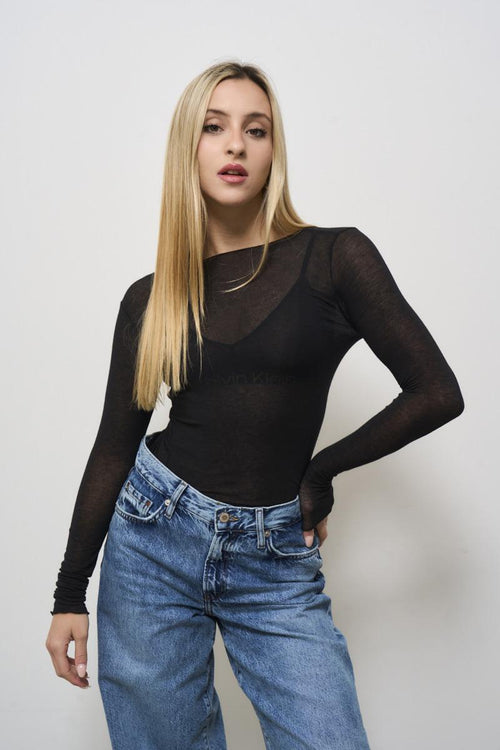 Maglia donna semitrasparente nera - 1