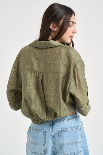 Camicia donna cropped verde - 3