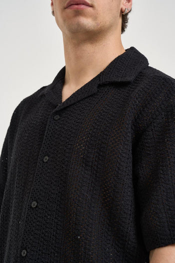 Camicia uomo traforata nera - 3