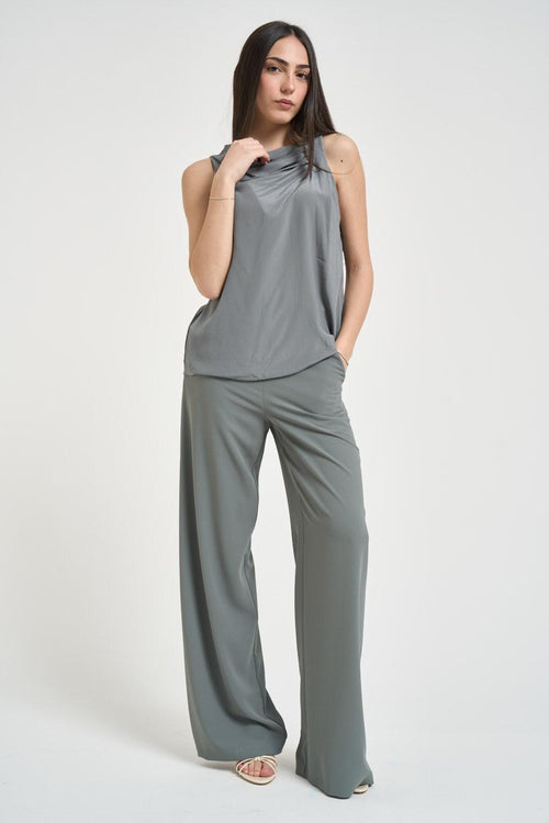 Blusa donna smanicata grigia