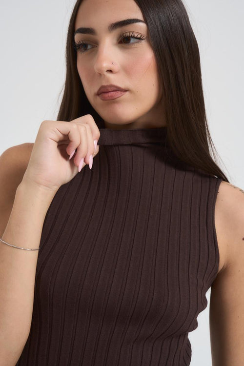 Lupetto donna smanicato marrone - 2