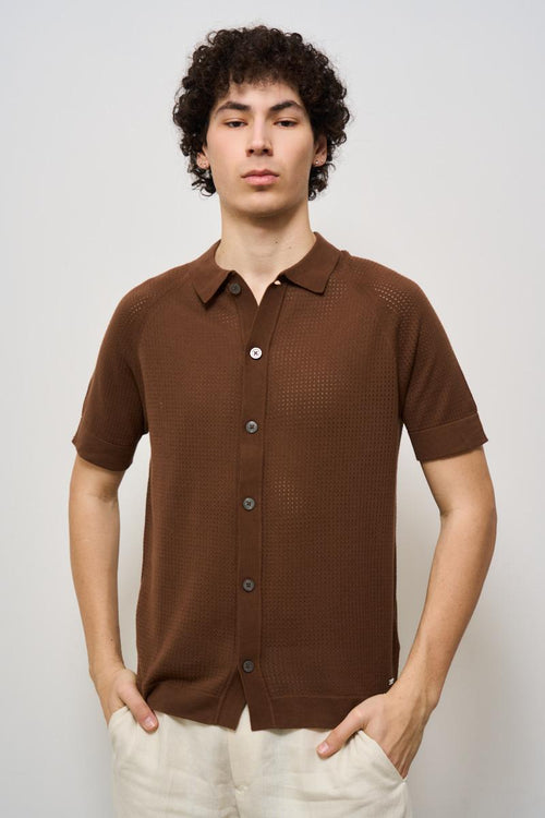 Polo uomo in maglia marrone