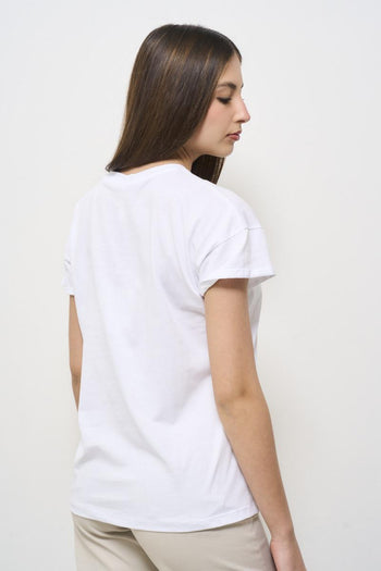 T-shirt donna girocollo bianca con stampa - 4