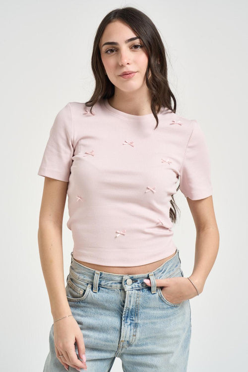 T-shirt donna con fiocchetti cipria