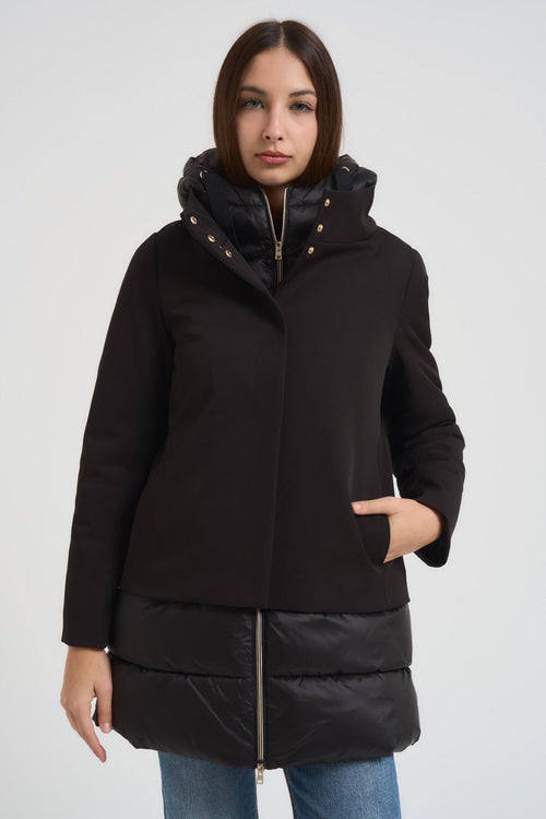 Giubbotto donna midi con pettorina nero