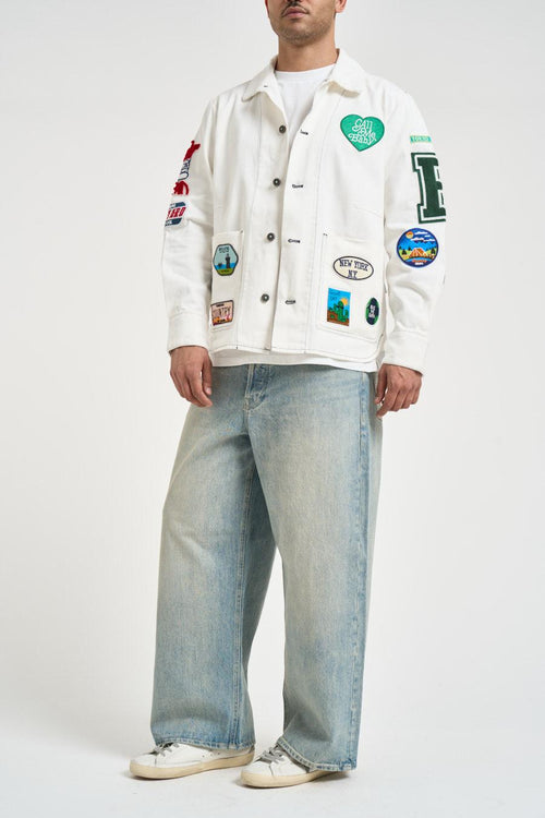 Camicia uomo in denim bianca con patch