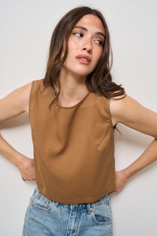 Top donna girocollo cammello - 2