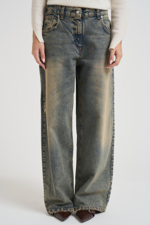 Jeans donna a palazzo in denim slavato