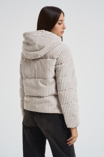 Piumino con cappuccio in velluto a coste panna donna - 5