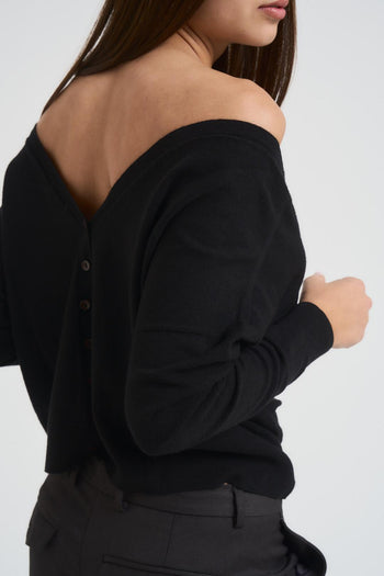 Maglia donna scollo a V nera - 4