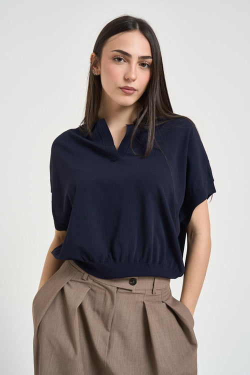 Polo donna manica corta blu - 1