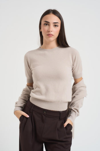 Set cardigan donna e t-shirt gesso - 6