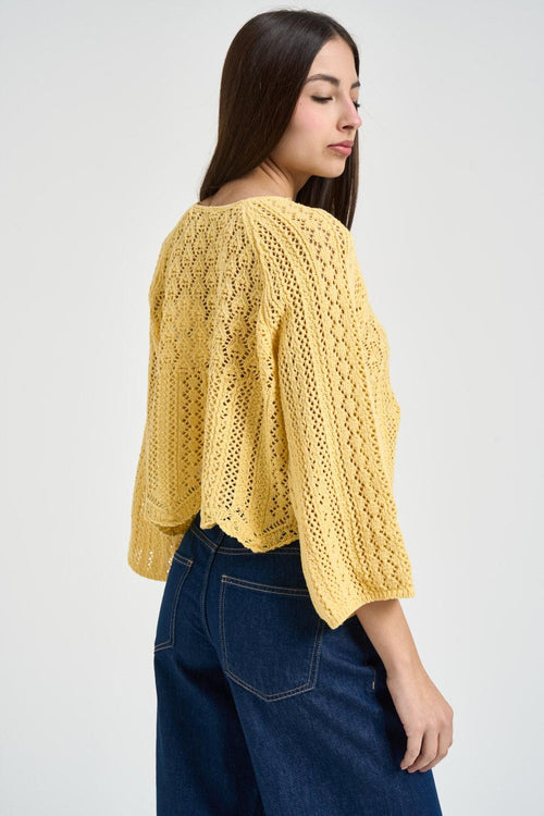 Maglia donna corta traforata gialla - 2