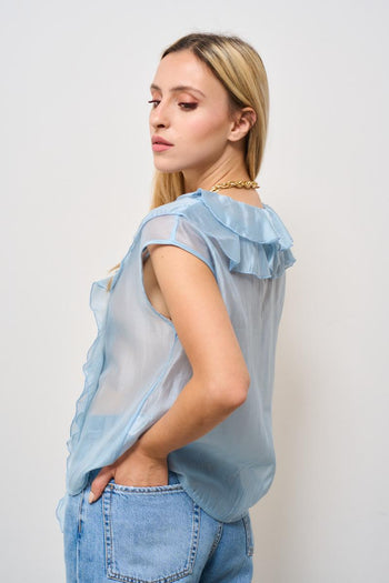 Top donna con rouches celeste - 4