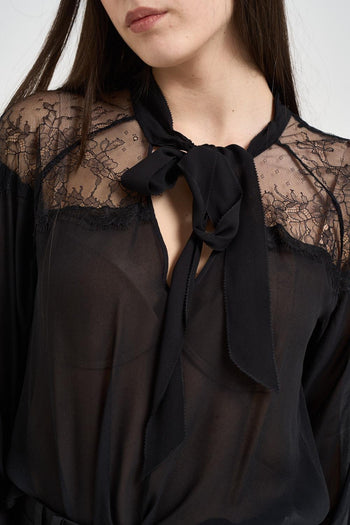 Camicia donna con inserti in pizzo nero - 4