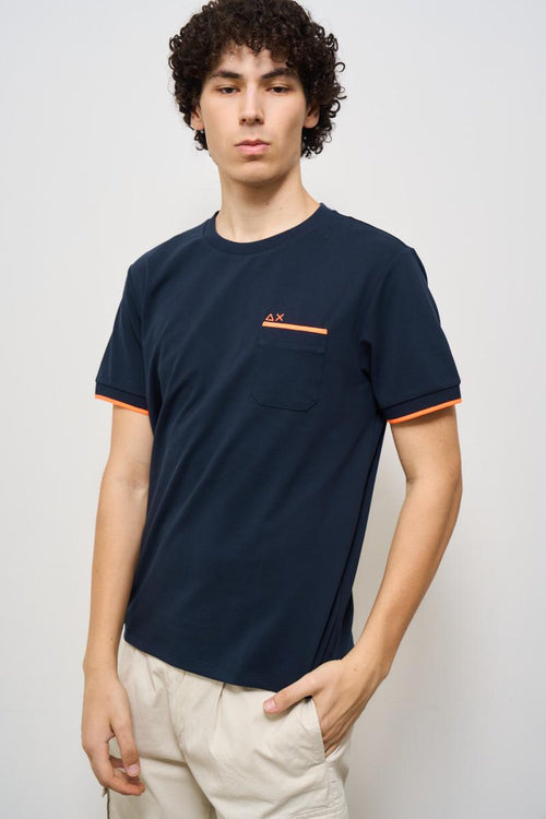 T-shirt uomo girocollo blu e arancione