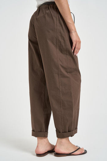 Pantalone donna barrel fit marrone - 5