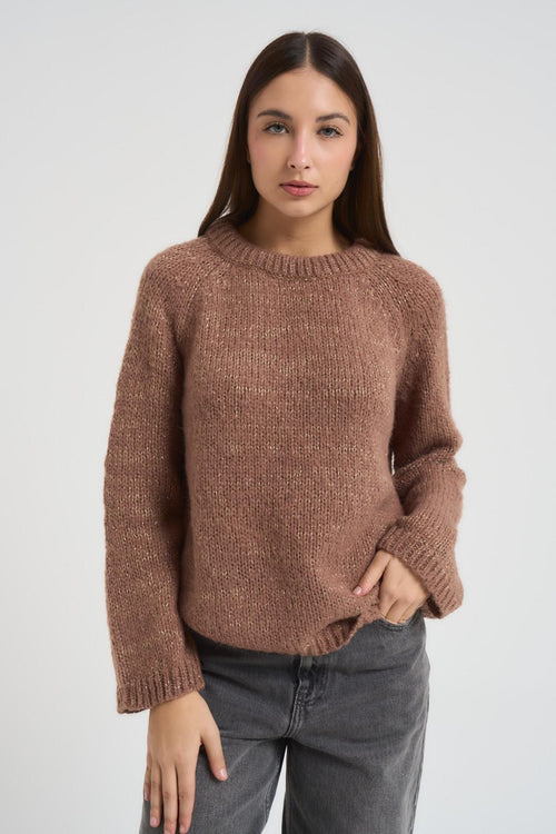 Maglia donna girocollo cammello