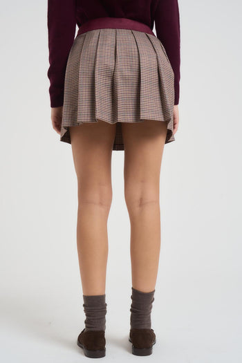 Minigonna donna a pieghe in pied de poule vino - 4