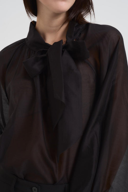Blusa donna con fiocco nera - 2