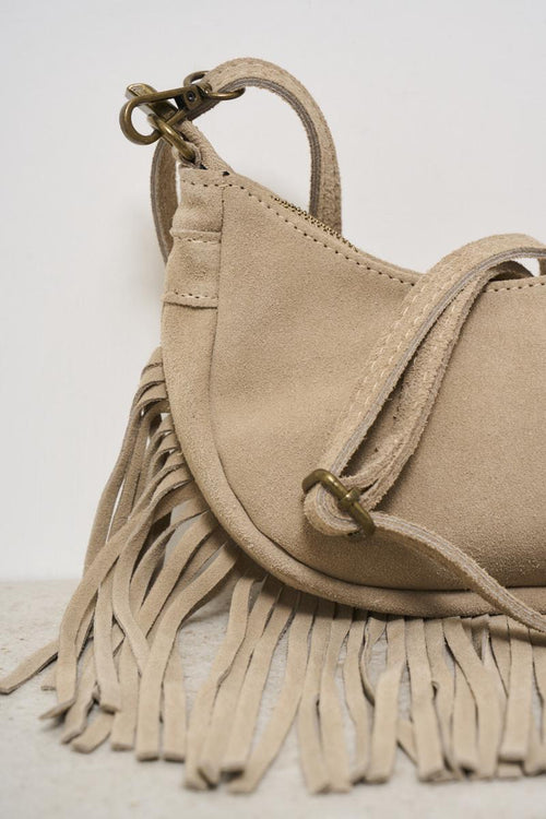 Borsa donna a spalla in camoscio beige - 2