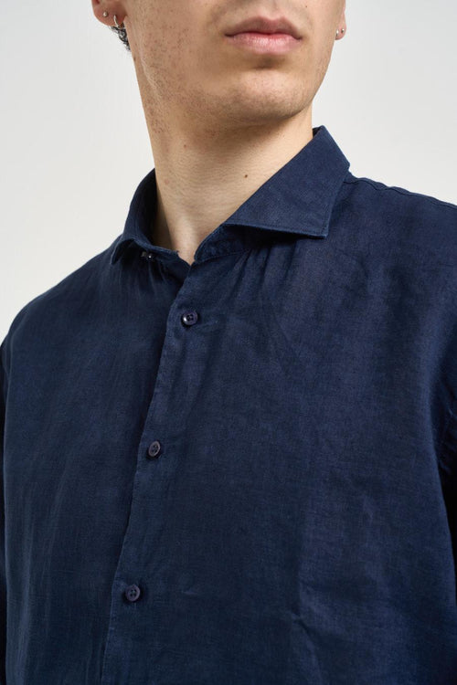 Camicia uomo in lino blu - 2