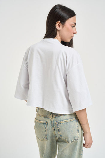 T-shirt donna applicazioni gioiello bianca - 3