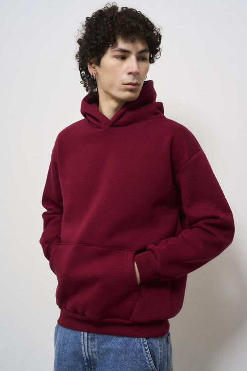 Felpa uomo con cappuccio bordeaux - 2