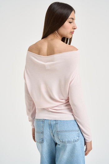 Maglia donna scollo a barca rosa pastello - 3