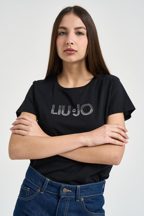 T-shirt donna logo con strass nera - 2