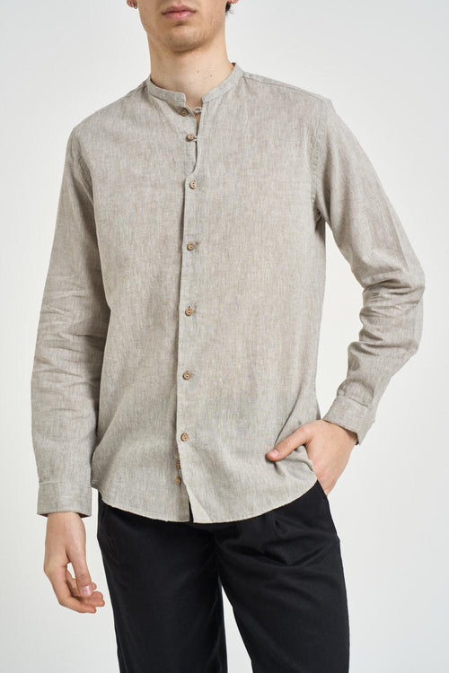 Camicia uomo in lino grigio melange