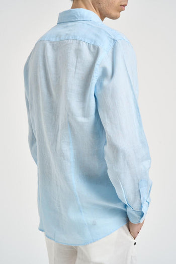 Camicia uomo in lino celeste - 4
